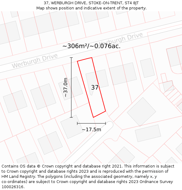 37, WERBURGH DRIVE, STOKE-ON-TRENT, ST4 8JT: Plot and title map