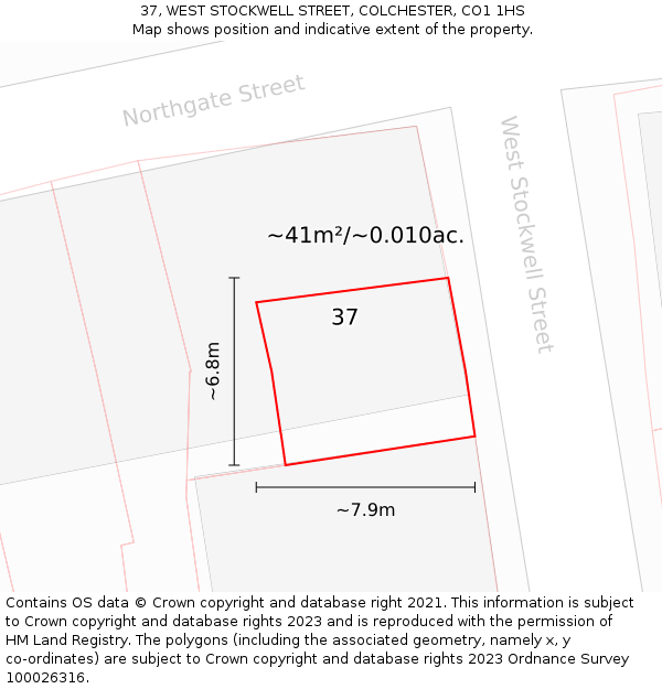37, WEST STOCKWELL STREET, COLCHESTER, CO1 1HS: Plot and title map