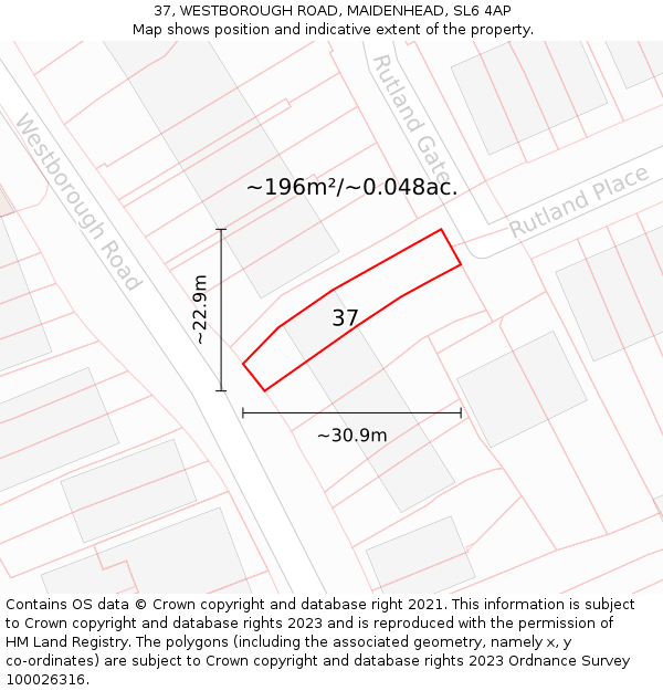 37, WESTBOROUGH ROAD, MAIDENHEAD, SL6 4AP: Plot and title map