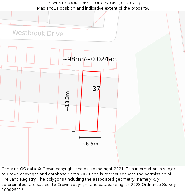 37, WESTBROOK DRIVE, FOLKESTONE, CT20 2EQ: Plot and title map