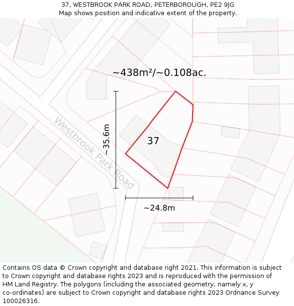 37, WESTBROOK PARK ROAD, PETERBOROUGH, PE2 9JG: Plot and title map