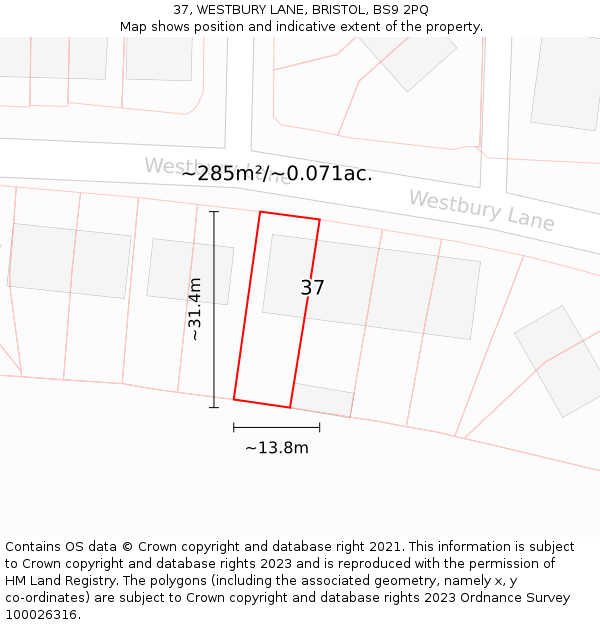 37, WESTBURY LANE, BRISTOL, BS9 2PQ: Plot and title map