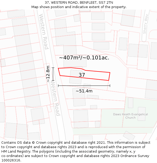 37, WESTERN ROAD, BENFLEET, SS7 2TN: Plot and title map