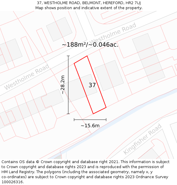37, WESTHOLME ROAD, BELMONT, HEREFORD, HR2 7UJ: Plot and title map
