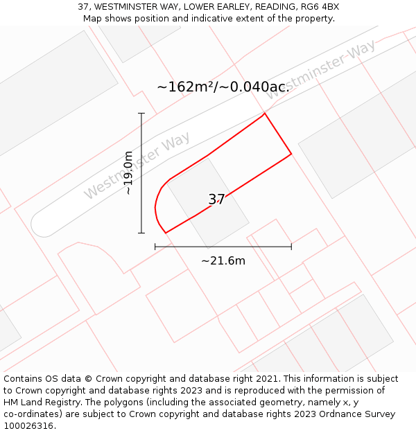 37, WESTMINSTER WAY, LOWER EARLEY, READING, RG6 4BX: Plot and title map