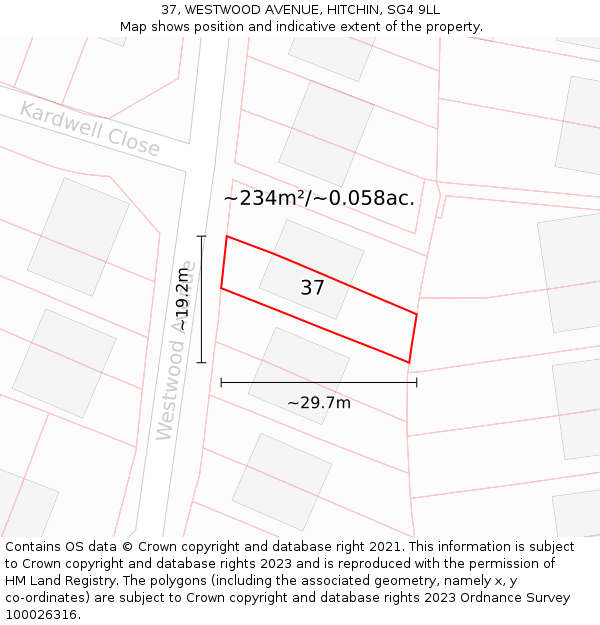 37, WESTWOOD AVENUE, HITCHIN, SG4 9LL: Plot and title map