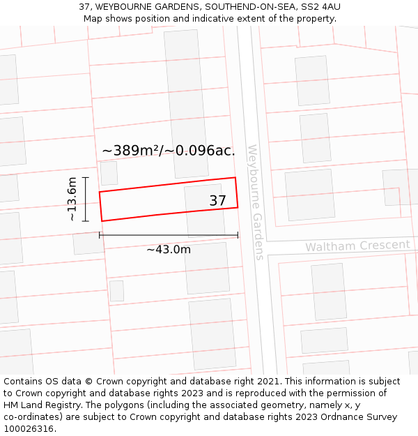 37, WEYBOURNE GARDENS, SOUTHEND-ON-SEA, SS2 4AU: Plot and title map