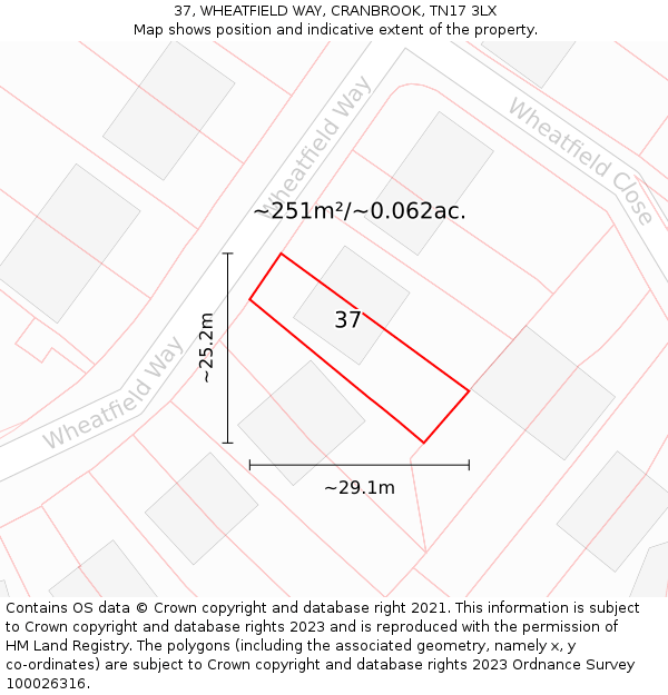 37, WHEATFIELD WAY, CRANBROOK, TN17 3LX: Plot and title map