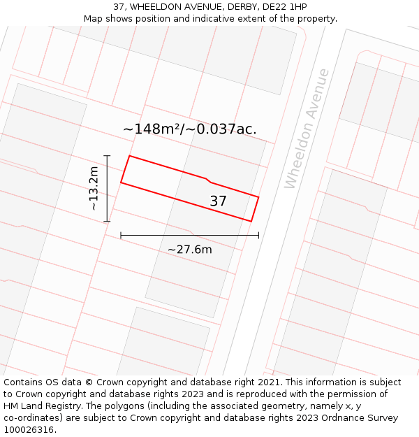 37, WHEELDON AVENUE, DERBY, DE22 1HP: Plot and title map