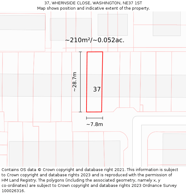 37, WHERNSIDE CLOSE, WASHINGTON, NE37 1ST: Plot and title map