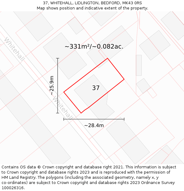 37, WHITEHALL, LIDLINGTON, BEDFORD, MK43 0RS: Plot and title map