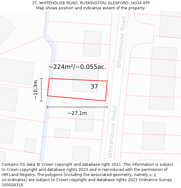 37, WHITEHOUSE ROAD, RUSKINGTON, SLEAFORD, NG34 9TP: Plot and title map
