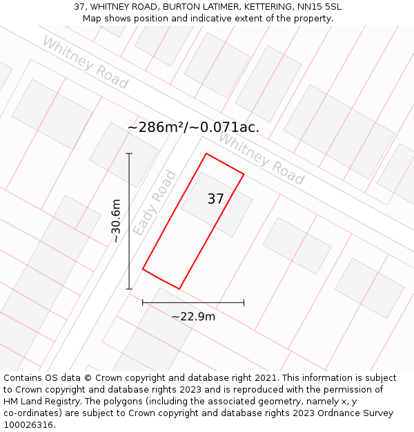 37, WHITNEY ROAD, BURTON LATIMER, KETTERING, NN15 5SL: Plot and title map