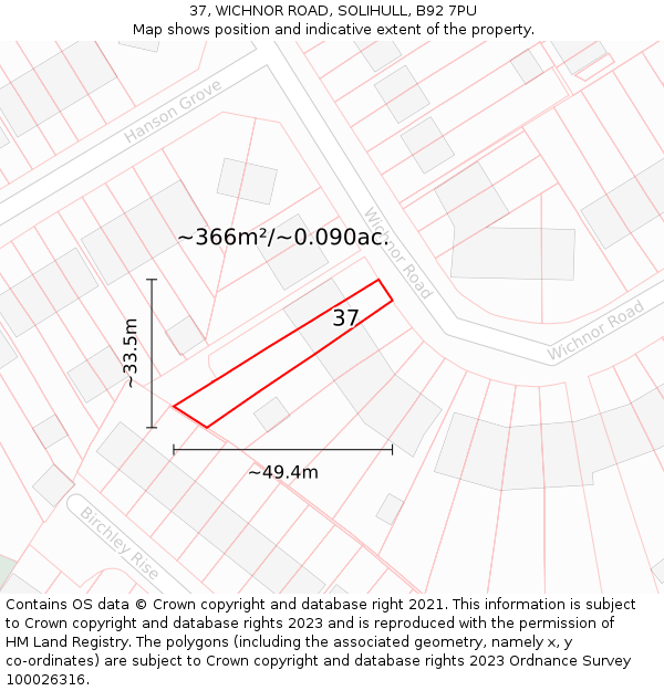 37, WICHNOR ROAD, SOLIHULL, B92 7PU: Plot and title map