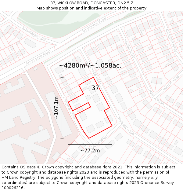 37, WICKLOW ROAD, DONCASTER, DN2 5JZ: Plot and title map