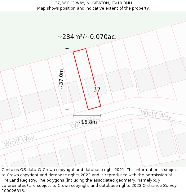 37, WICLIF WAY, NUNEATON, CV10 8NH: Plot and title map