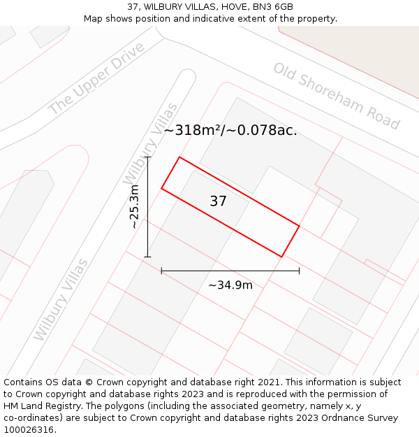 37, WILBURY VILLAS, HOVE, BN3 6GB: Plot and title map