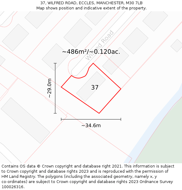37, WILFRED ROAD, ECCLES, MANCHESTER, M30 7LB: Plot and title map