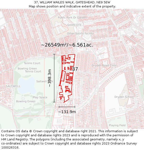 37, WILLIAM WAILES WALK, GATESHEAD, NE9 5EW: Plot and title map