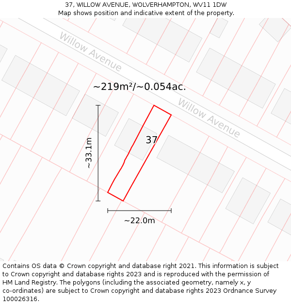 37, WILLOW AVENUE, WOLVERHAMPTON, WV11 1DW: Plot and title map