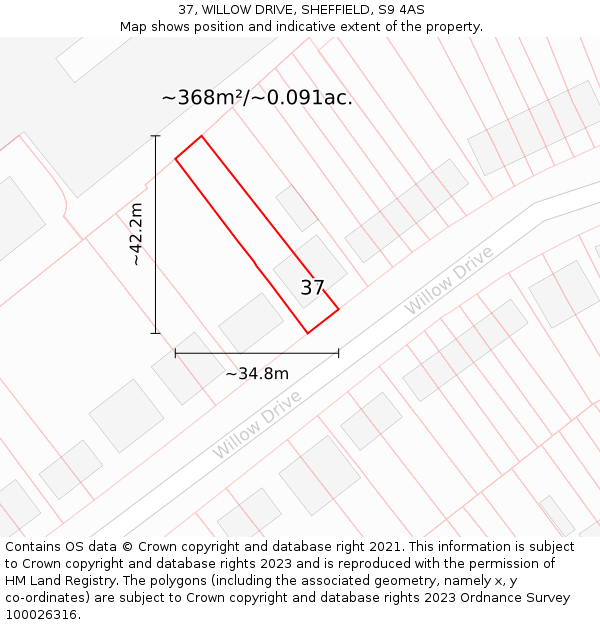 37, WILLOW DRIVE, SHEFFIELD, S9 4AS: Plot and title map
