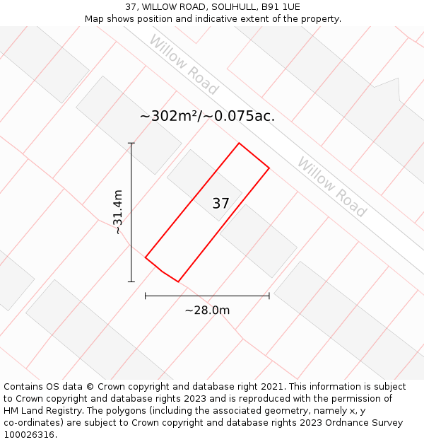 37, WILLOW ROAD, SOLIHULL, B91 1UE: Plot and title map