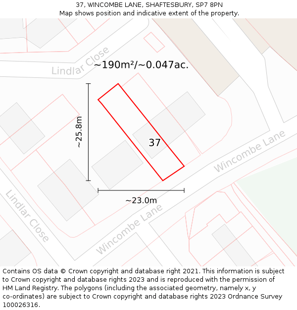 37, WINCOMBE LANE, SHAFTESBURY, SP7 8PN: Plot and title map