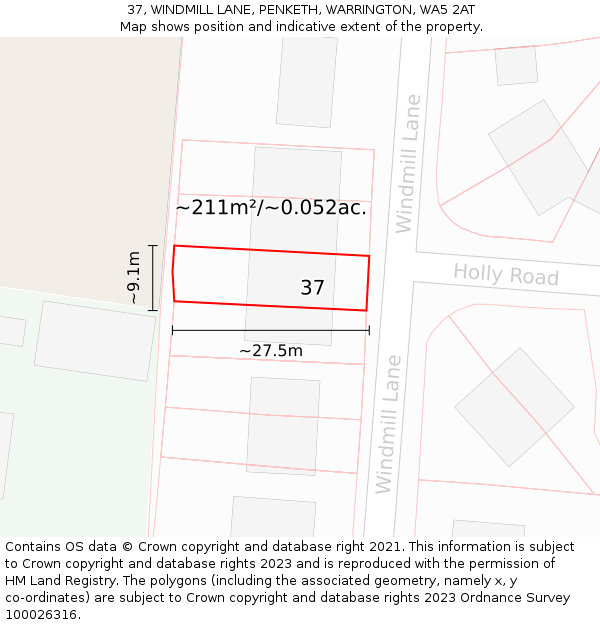 37, WINDMILL LANE, PENKETH, WARRINGTON, WA5 2AT: Plot and title map