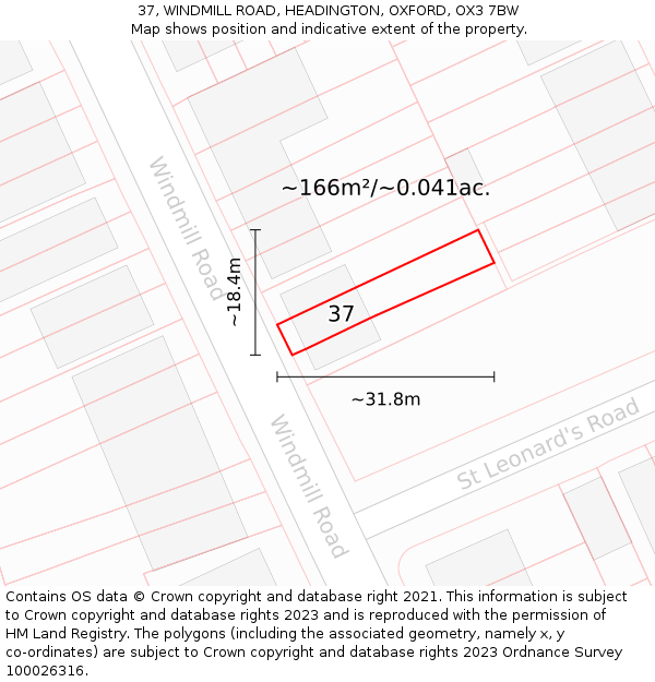 37, WINDMILL ROAD, HEADINGTON, OXFORD, OX3 7BW: Plot and title map