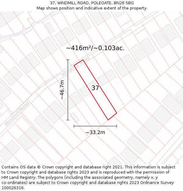 37, WINDMILL ROAD, POLEGATE, BN26 5BG: Plot and title map