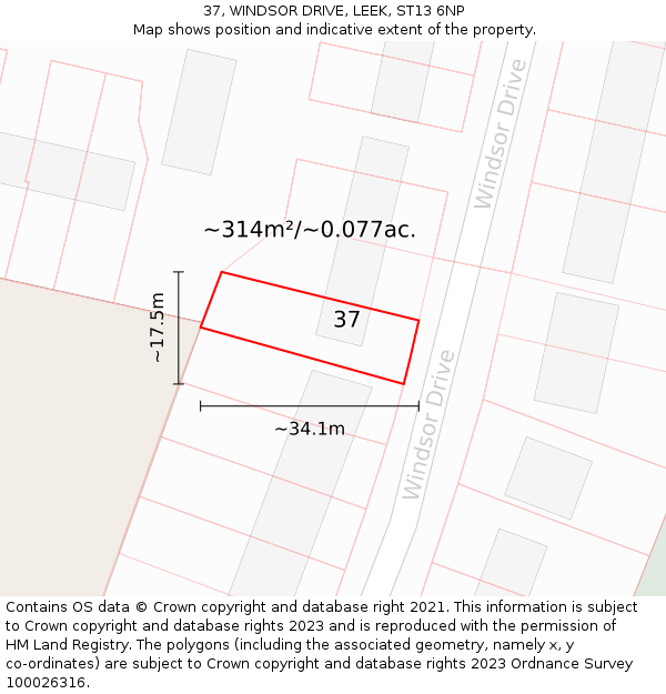 37, WINDSOR DRIVE, LEEK, ST13 6NP: Plot and title map