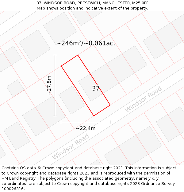 37, WINDSOR ROAD, PRESTWICH, MANCHESTER, M25 0FF: Plot and title map