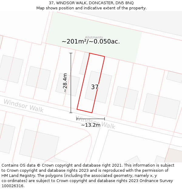 37, WINDSOR WALK, DONCASTER, DN5 8NQ: Plot and title map