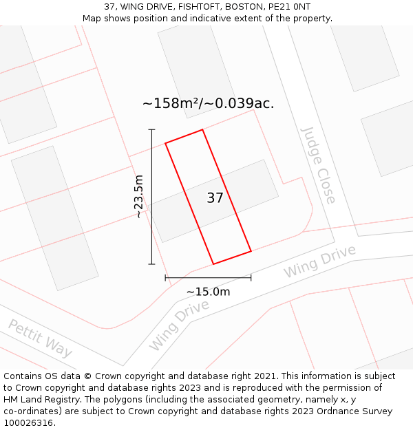 37, WING DRIVE, FISHTOFT, BOSTON, PE21 0NT: Plot and title map