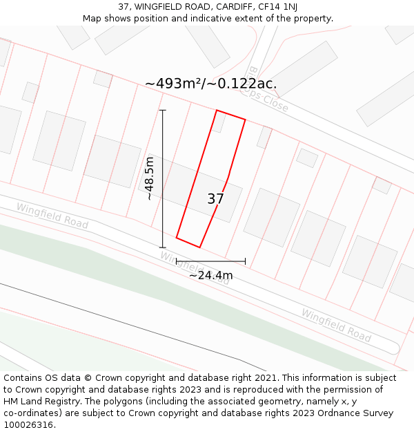 37, WINGFIELD ROAD, CARDIFF, CF14 1NJ: Plot and title map