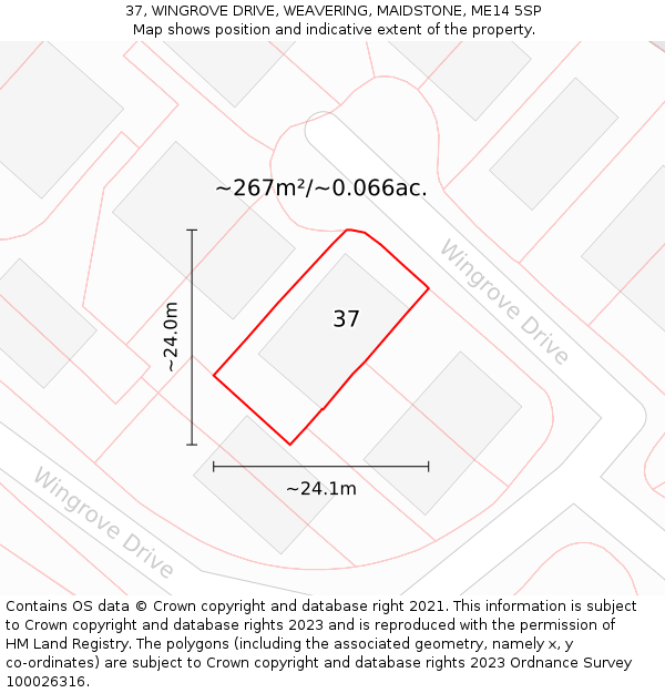 37, WINGROVE DRIVE, WEAVERING, MAIDSTONE, ME14 5SP: Plot and title map