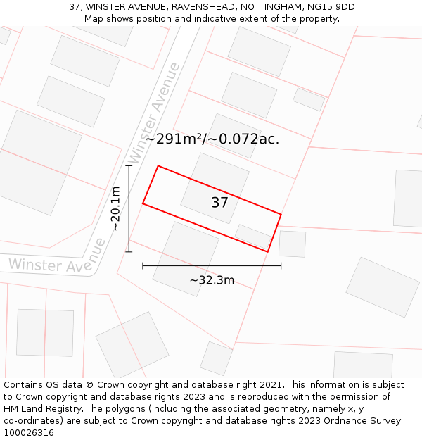 37, WINSTER AVENUE, RAVENSHEAD, NOTTINGHAM, NG15 9DD: Plot and title map