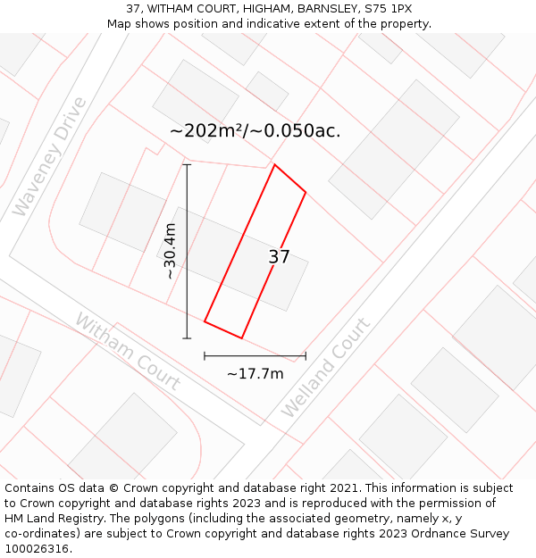 37, WITHAM COURT, HIGHAM, BARNSLEY, S75 1PX: Plot and title map