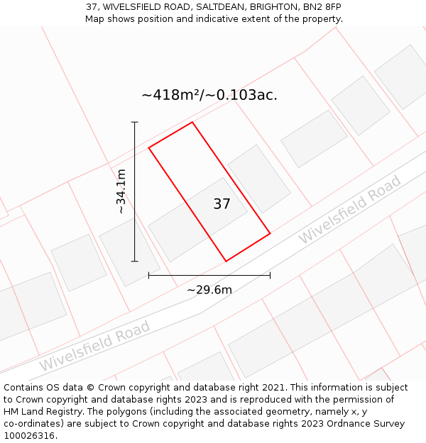 37, WIVELSFIELD ROAD, SALTDEAN, BRIGHTON, BN2 8FP: Plot and title map