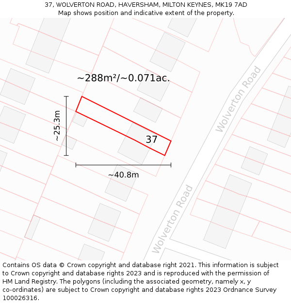 37, WOLVERTON ROAD, HAVERSHAM, MILTON KEYNES, MK19 7AD: Plot and title map