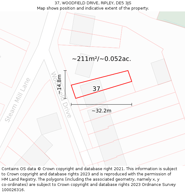 37, WOODFIELD DRIVE, RIPLEY, DE5 3JS: Plot and title map