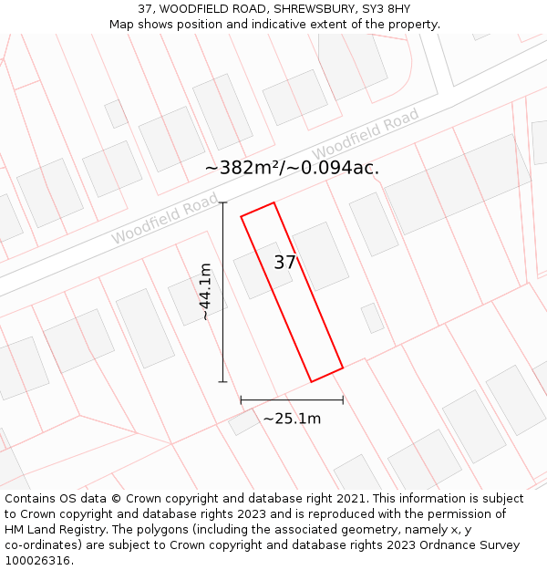 37, WOODFIELD ROAD, SHREWSBURY, SY3 8HY: Plot and title map