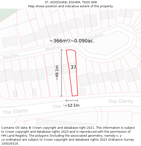 37, WOODHAW, EGHAM, TW20 9AR: Plot and title map