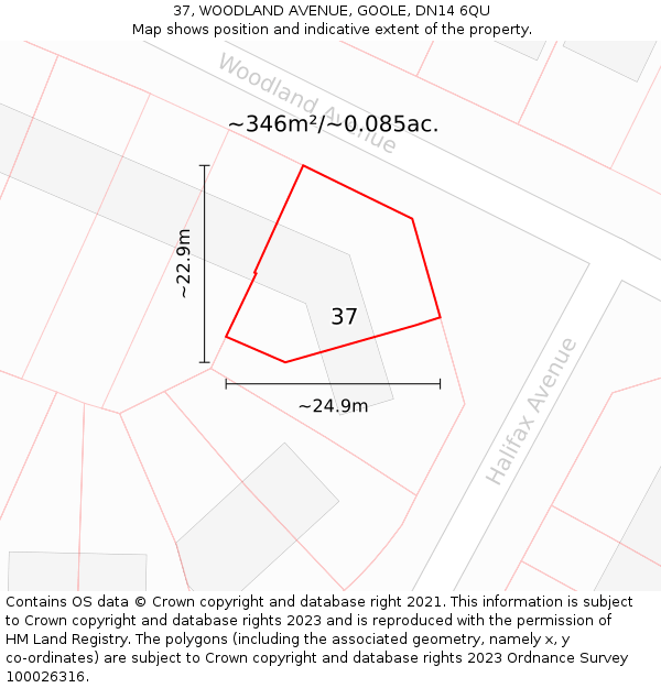 37, WOODLAND AVENUE, GOOLE, DN14 6QU: Plot and title map