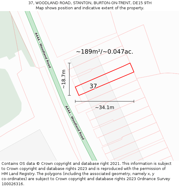 37, WOODLAND ROAD, STANTON, BURTON-ON-TRENT, DE15 9TH: Plot and title map
