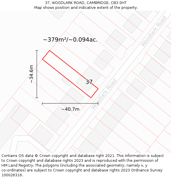 37, WOODLARK ROAD, CAMBRIDGE, CB3 0HT: Plot and title map
