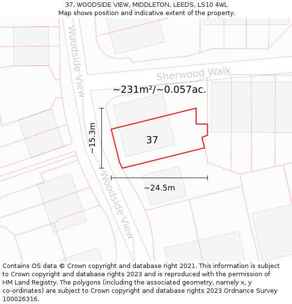 37, WOODSIDE VIEW, MIDDLETON, LEEDS, LS10 4WL: Plot and title map