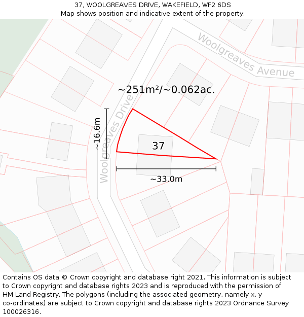37, WOOLGREAVES DRIVE, WAKEFIELD, WF2 6DS: Plot and title map