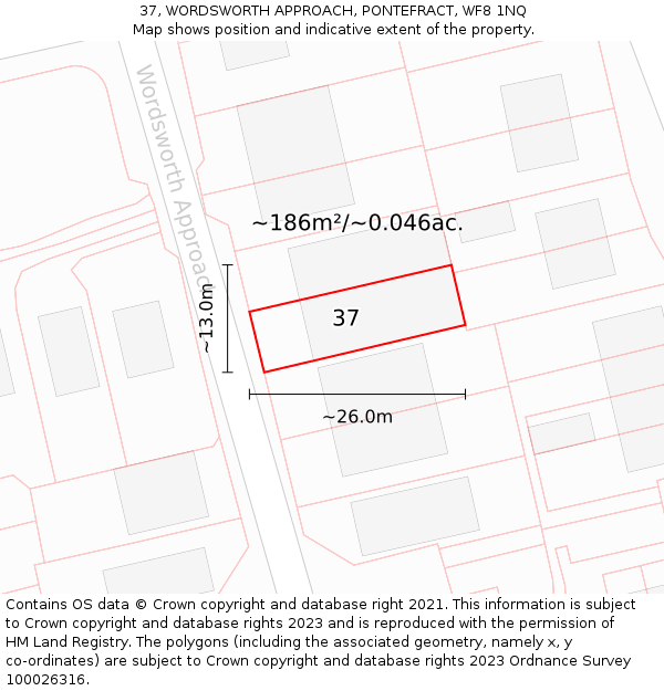 37, WORDSWORTH APPROACH, PONTEFRACT, WF8 1NQ: Plot and title map