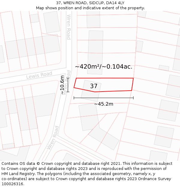 37, WREN ROAD, SIDCUP, DA14 4LY: Plot and title map